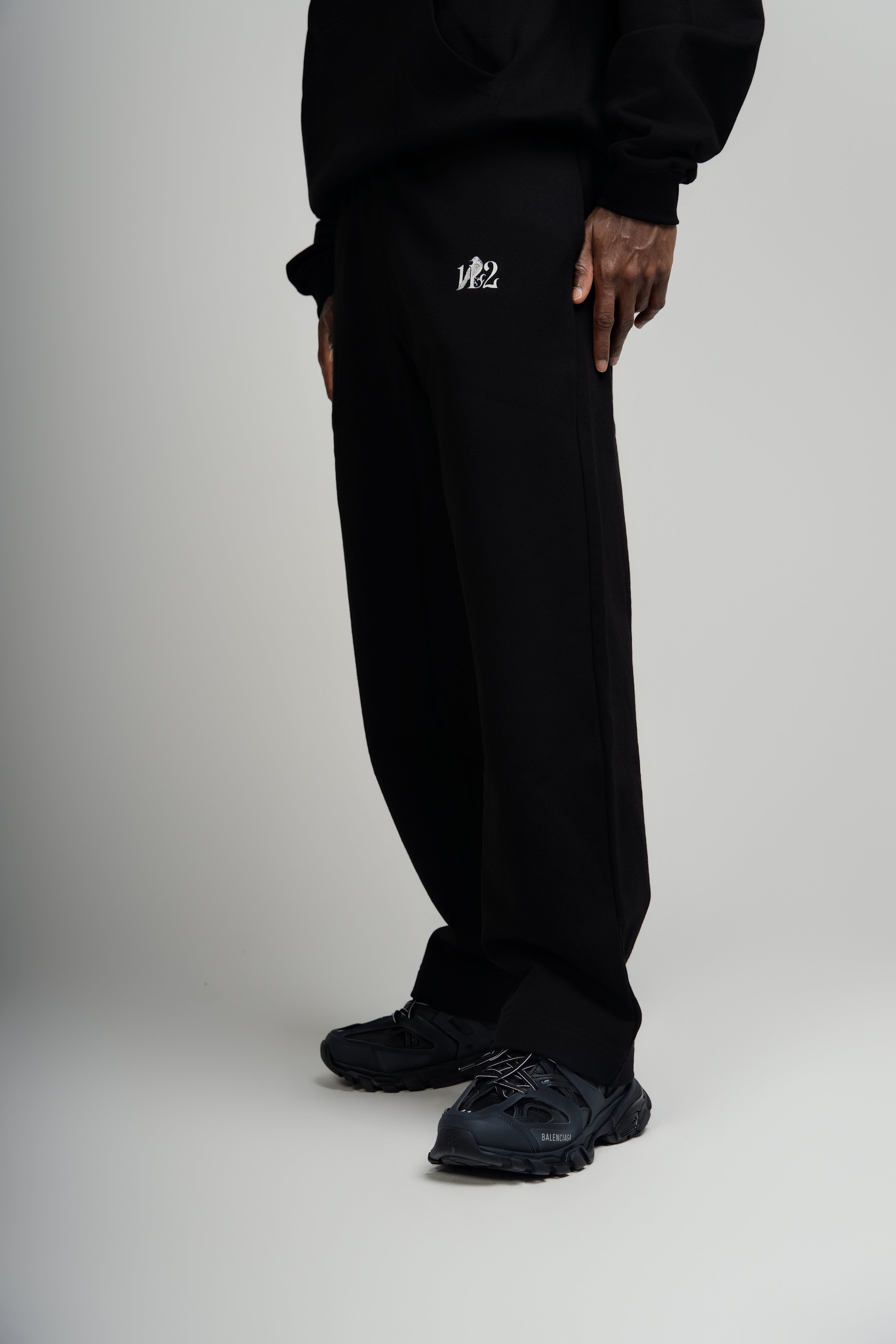 Black 112 Crow Logo Straight Leg Trousers